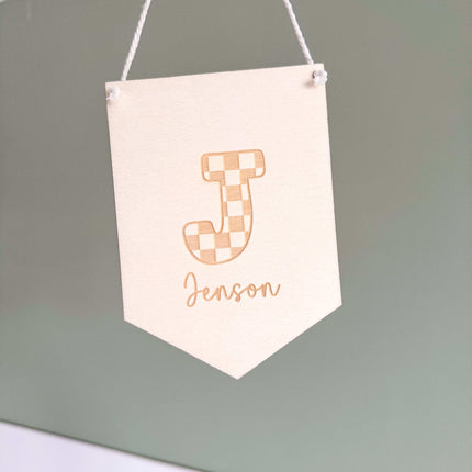 Personalised Checkered Initial Mini Pennant Flag