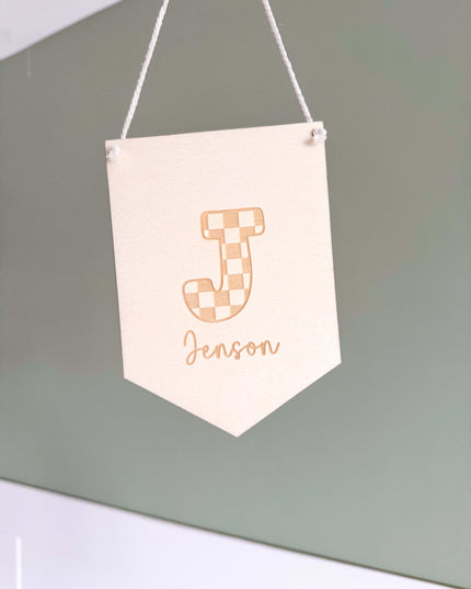 Personalised Checkered Initial Mini Pennant Flag