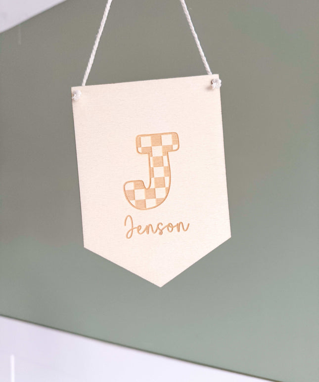 Personalised Checkered Initial Mini Pennant Flag