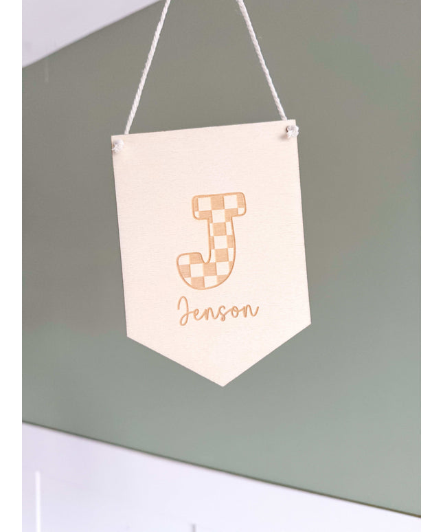 Personalised Checkered Initial Mini Pennant Flag