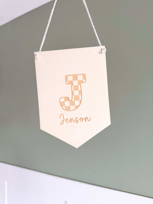Personalised Checkered Initial Mini Pennant Flag