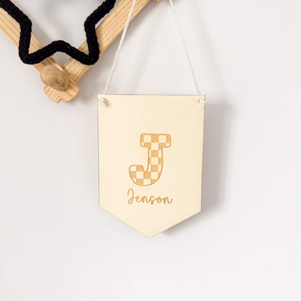 Personalised Checkered Initial Mini Pennant Flag