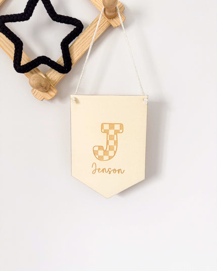 Personalised Checkered Initial Mini Pennant Flag