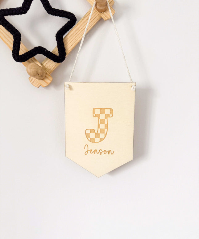 Personalised Checkered Initial Mini Pennant Flag