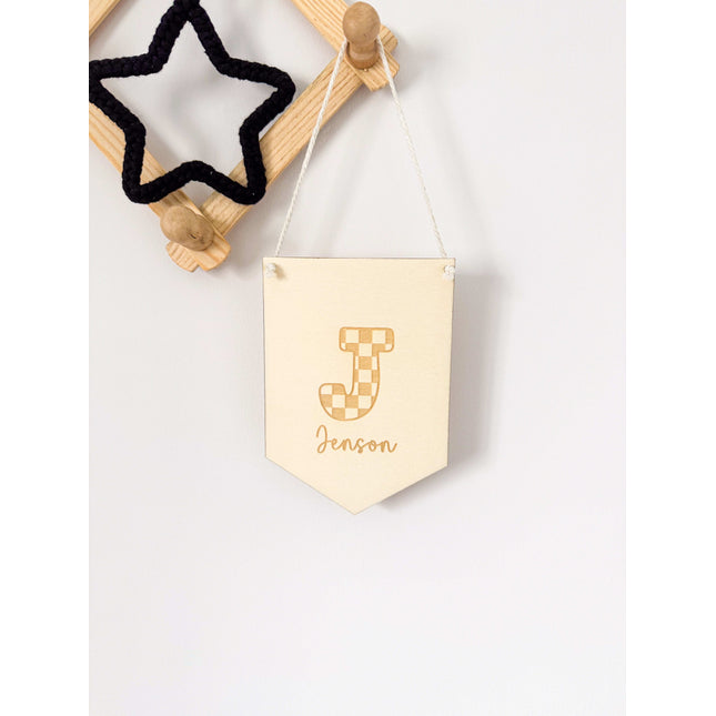 Personalised Checkered Initial Mini Pennant Flag