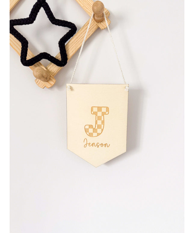 Personalised Checkered Initial Mini Pennant Flag