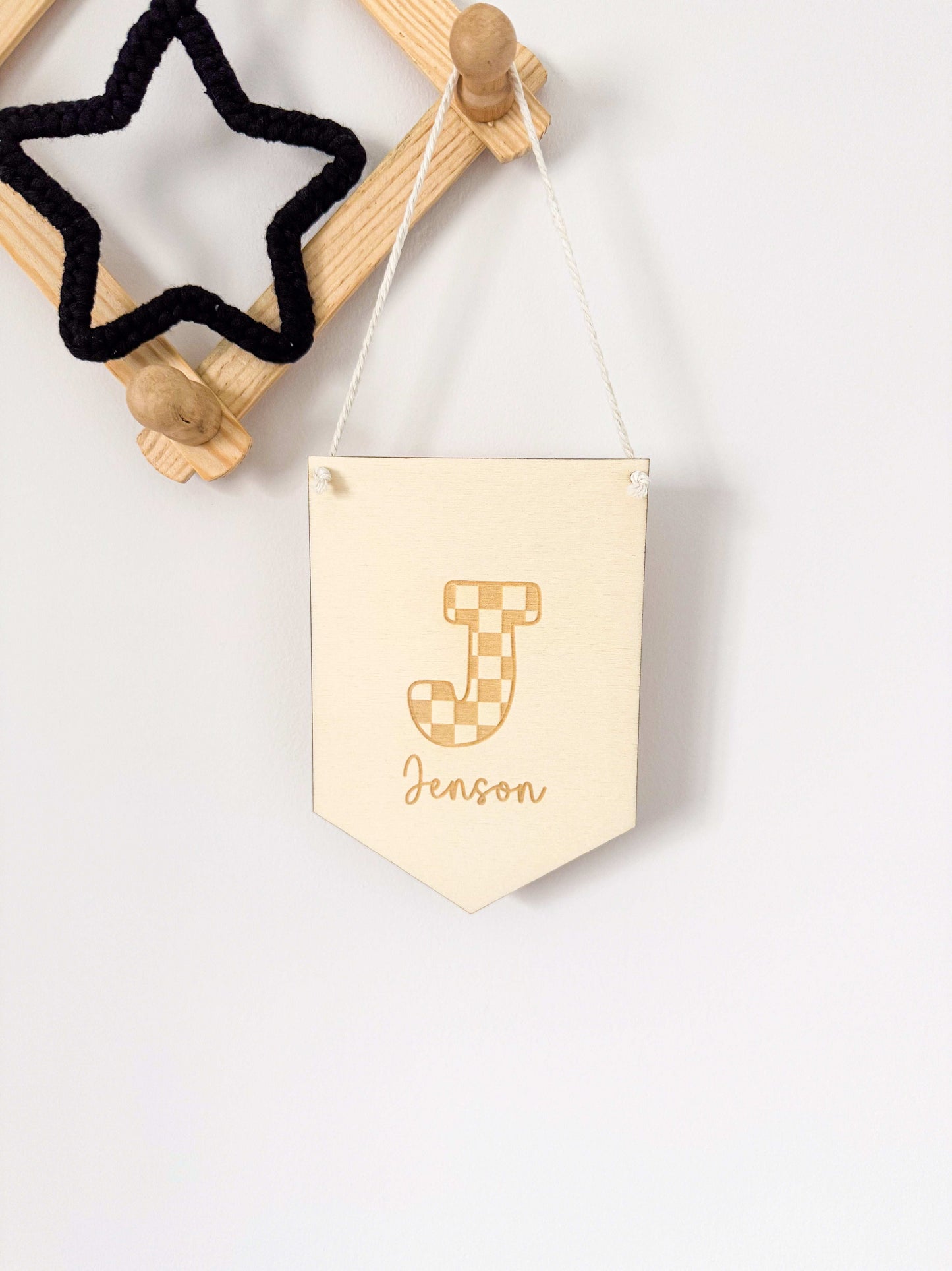 Personalised Checkered Initial Mini Pennant Flag