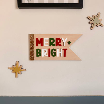 Merry + Bright Christmas Pennant