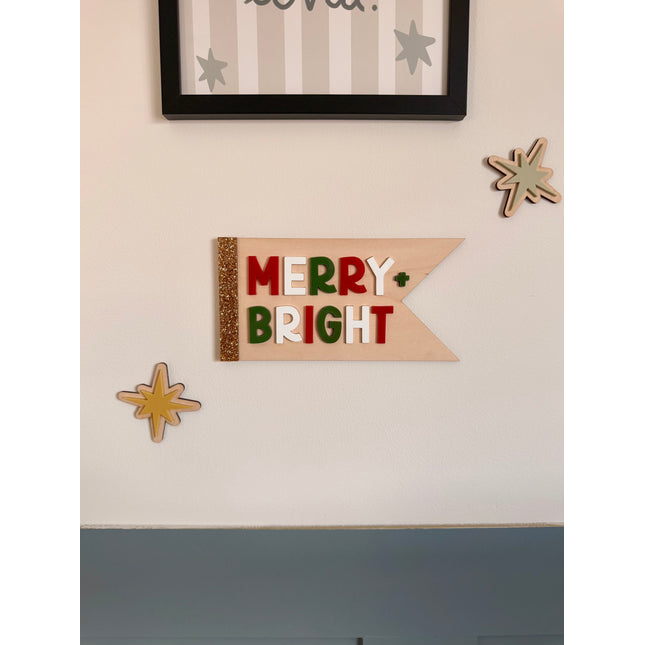 Merry + Bright Christmas Pennant