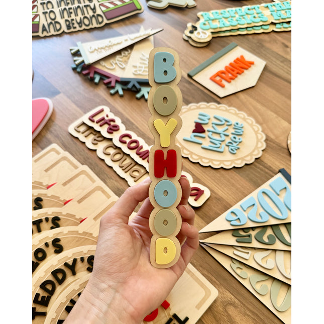 Boyhood Bubble Word Vertical Wall Plaque