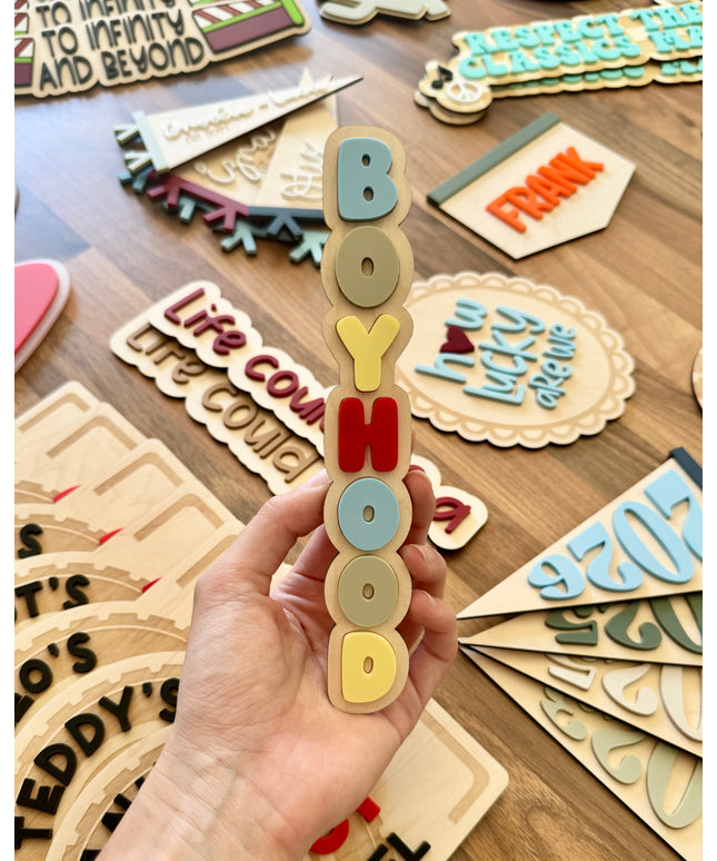 Boyhood Bubble Word Vertical Wall Plaque
