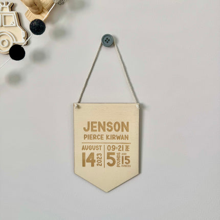 Personalised Birth Stats Mini Pennant Flag