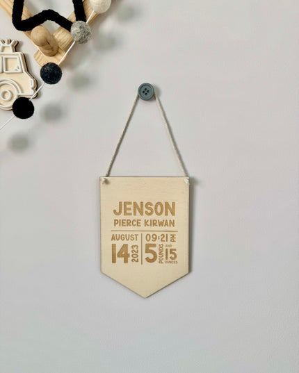 Personalised Birth Stats Mini Pennant Flag