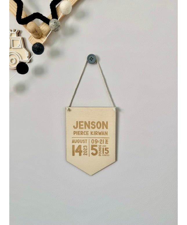 Personalised Birth Stats Mini Pennant Flag