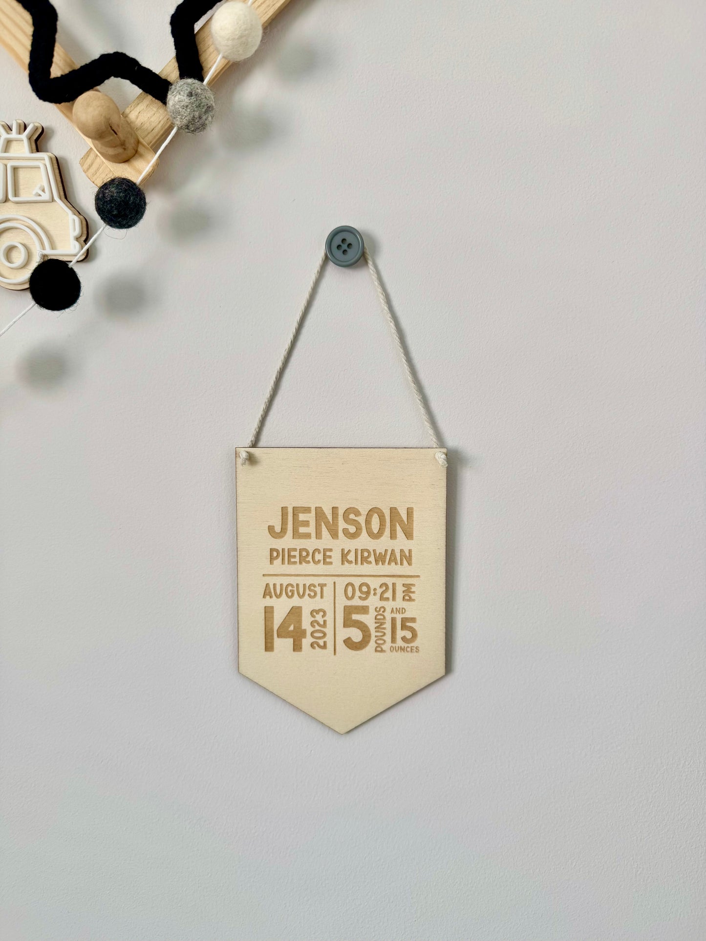 Personalised Birth Stats Mini Pennant Flag