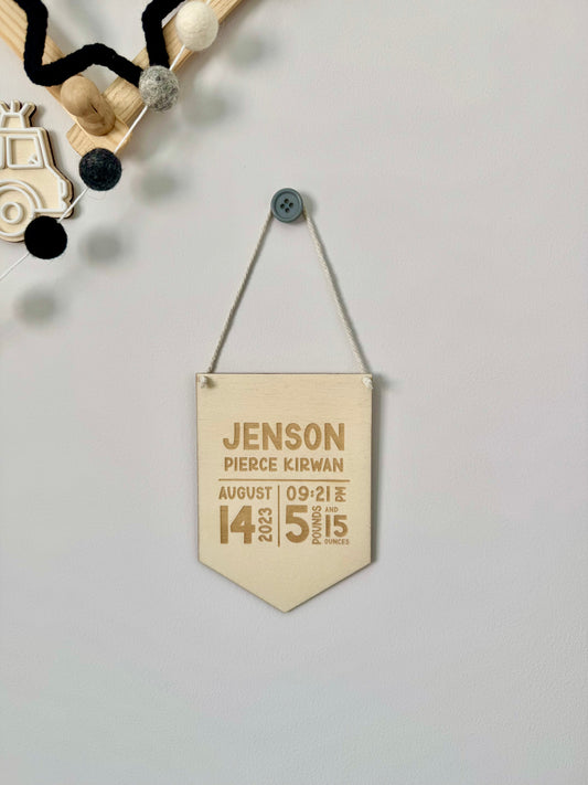Personalised Birth Stats Mini Pennant Flag