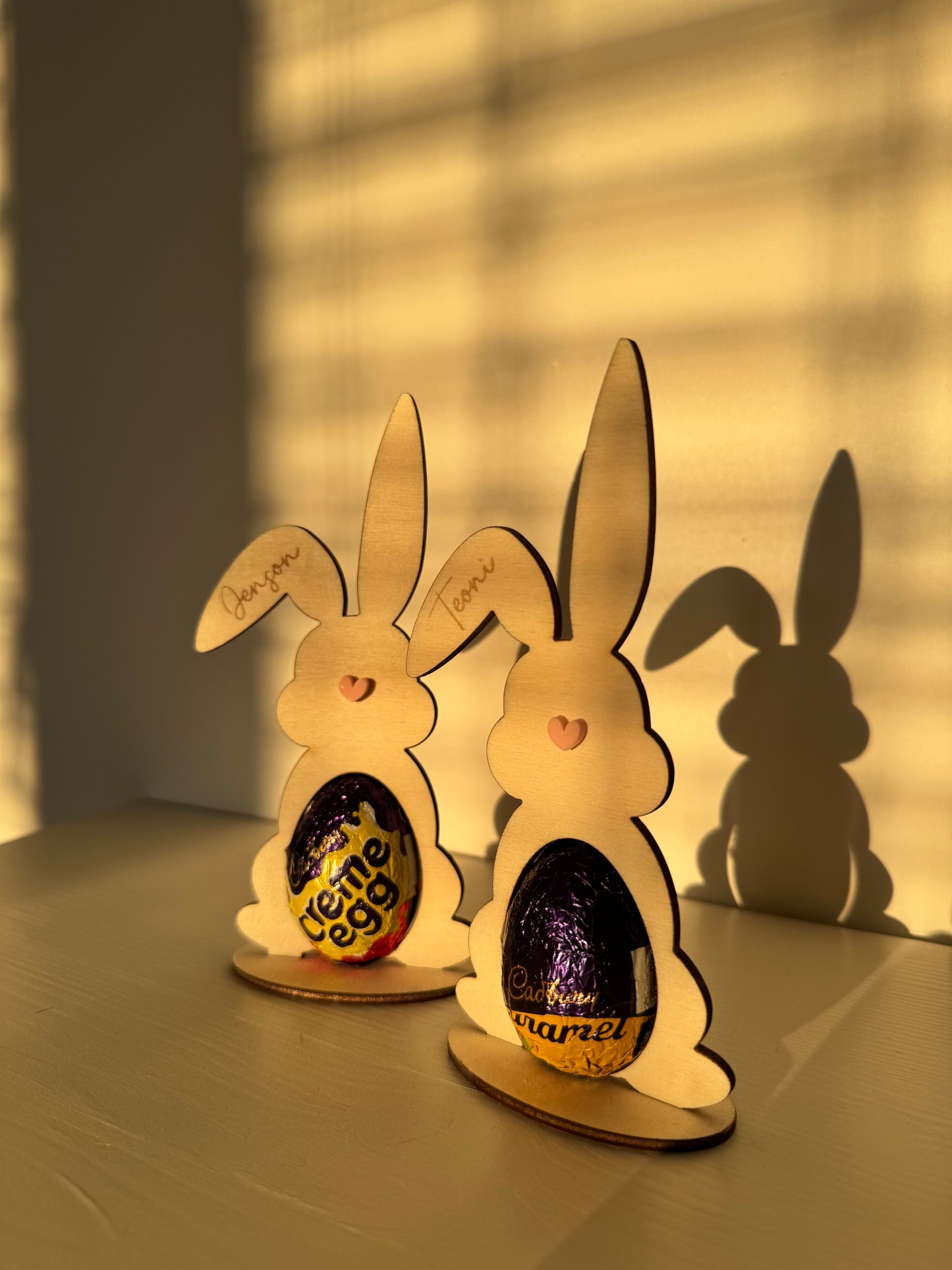 Two Personalised Chocolate Egg Holder Bunnies