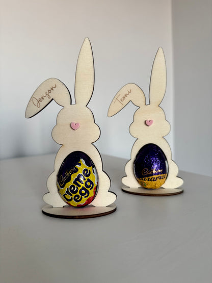 Two Personalised Chocolate Egg Holder Bunnies